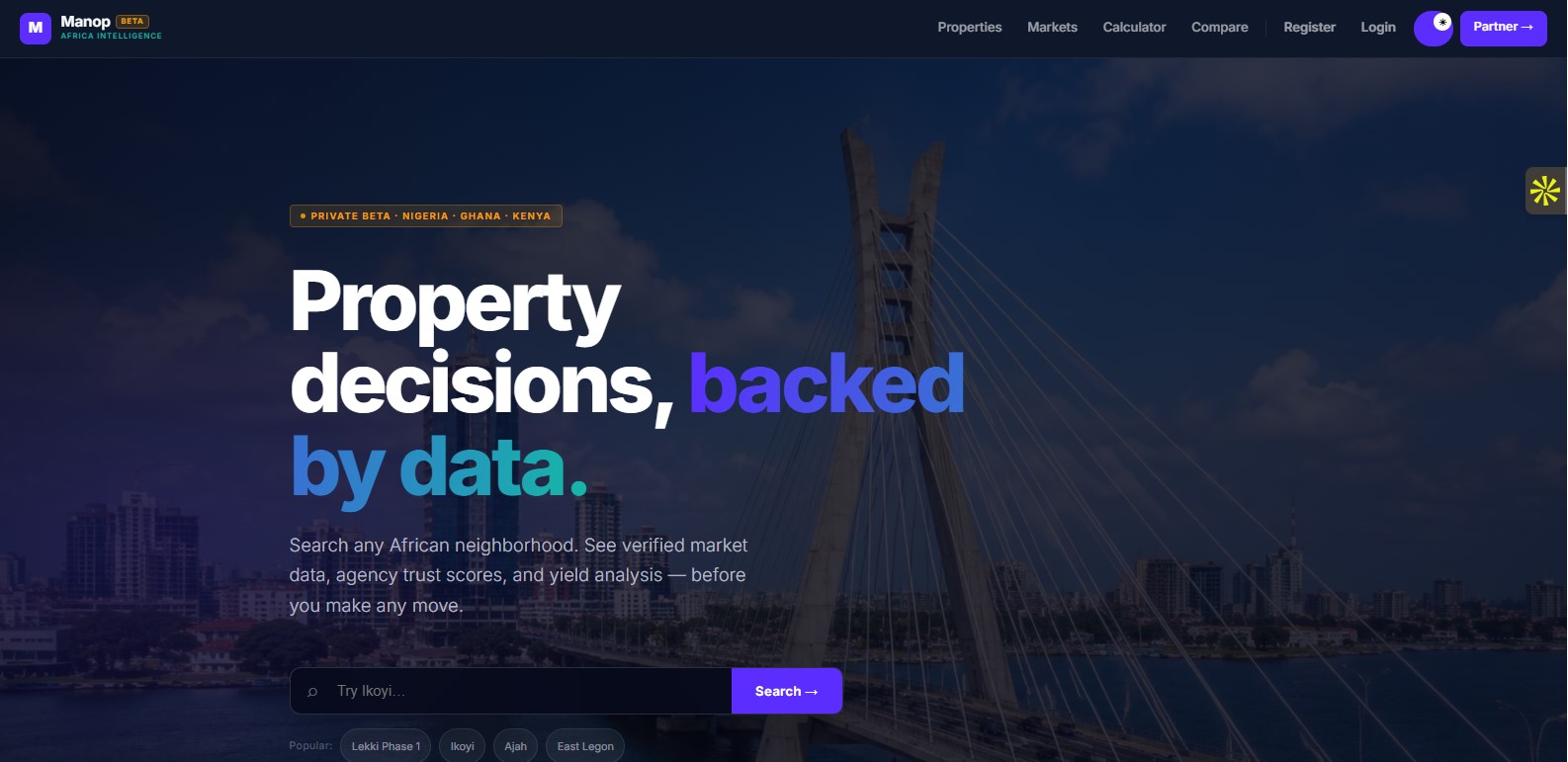 MANOP homepage screenshot